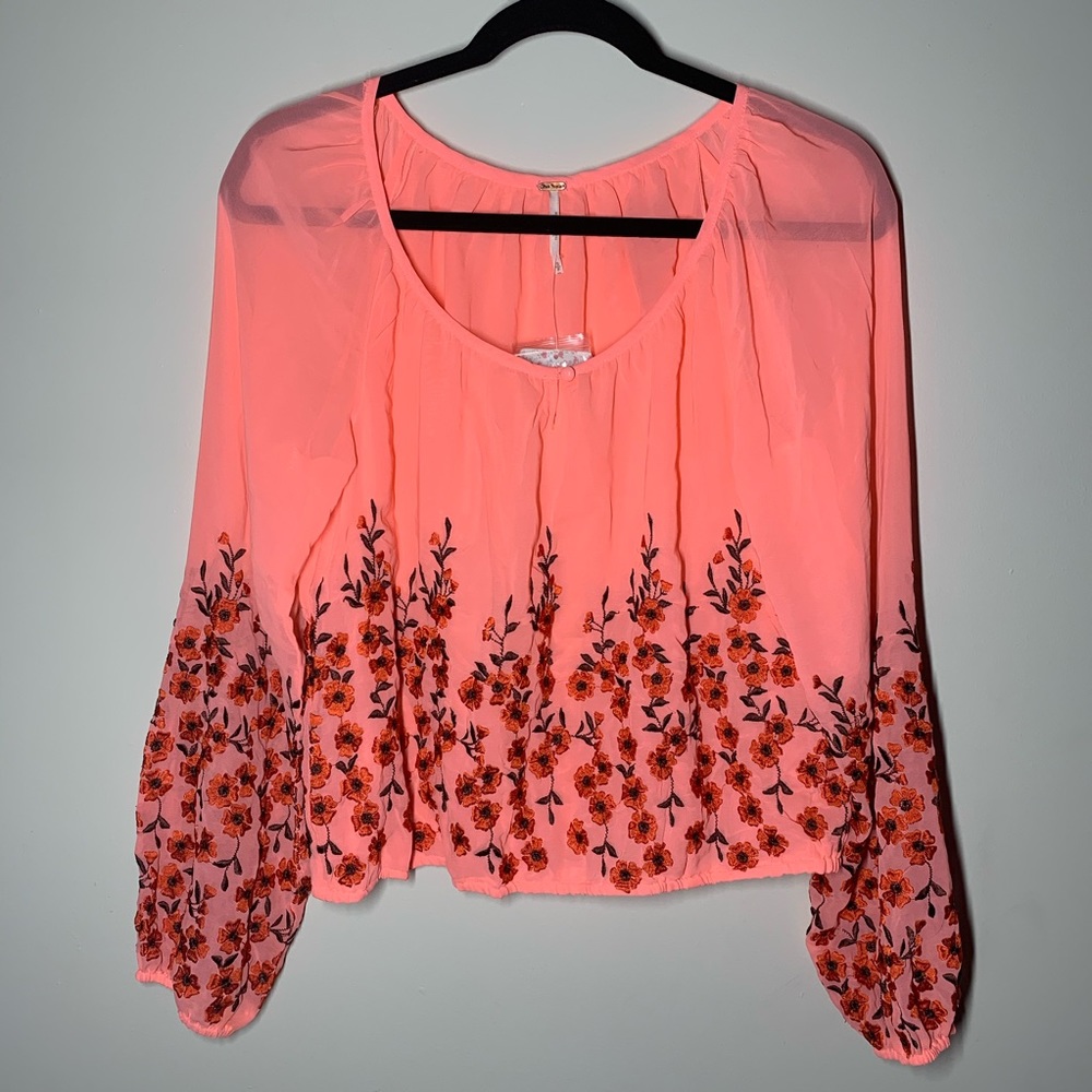 Free People Climbing Vines Neon Peach Top Size S